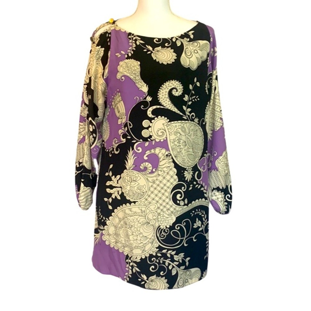Alice + Trixie Silk Paisley Shift Dress M, boho luxe, resort, 60s style